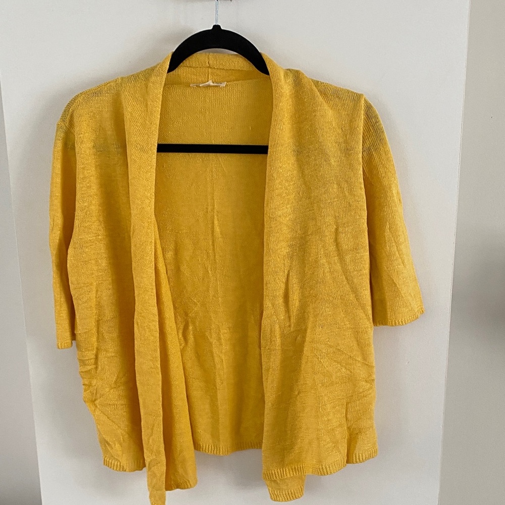 Eileen Fisher LINEN Sunny Yellow Knit Cardigan short-sleeve small S